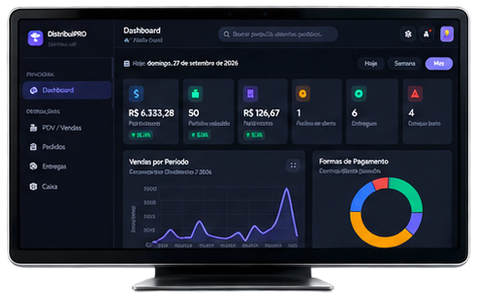 Dashboard DistribuiPro no computador